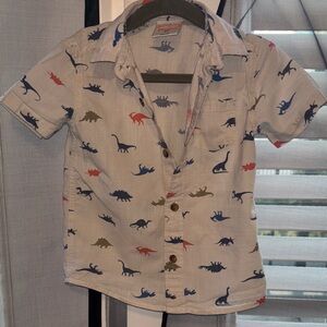 Jumping Beans Kids Dinosaur Print Button Down Shirt - White and Multicolor